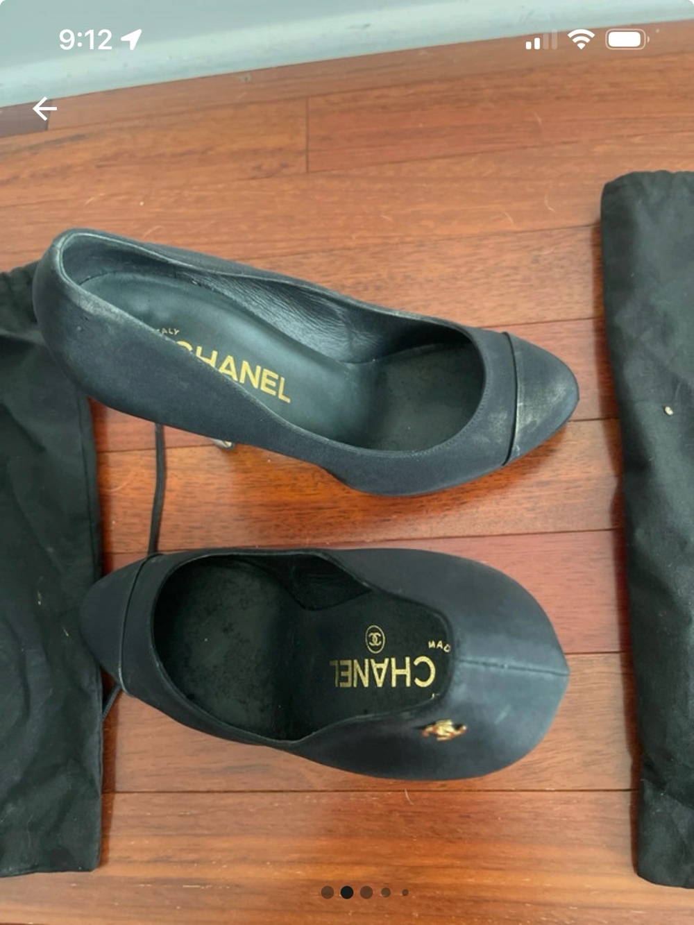 CHANEL Black Leather Cap-Toe Pumps